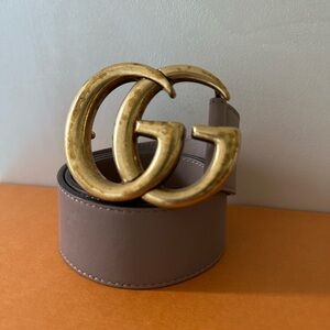 Gucci taupe Belt with Gold GG Buckle